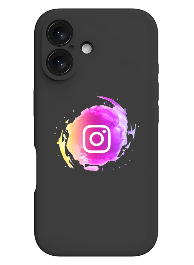 Theodor iPhone 16 Plus Black Protective Slim Fit Case Liquid Silicone Cover with Full Body Protection Anti-Scratch Shockproof Case For iPhone - Instagram logo - Image 1