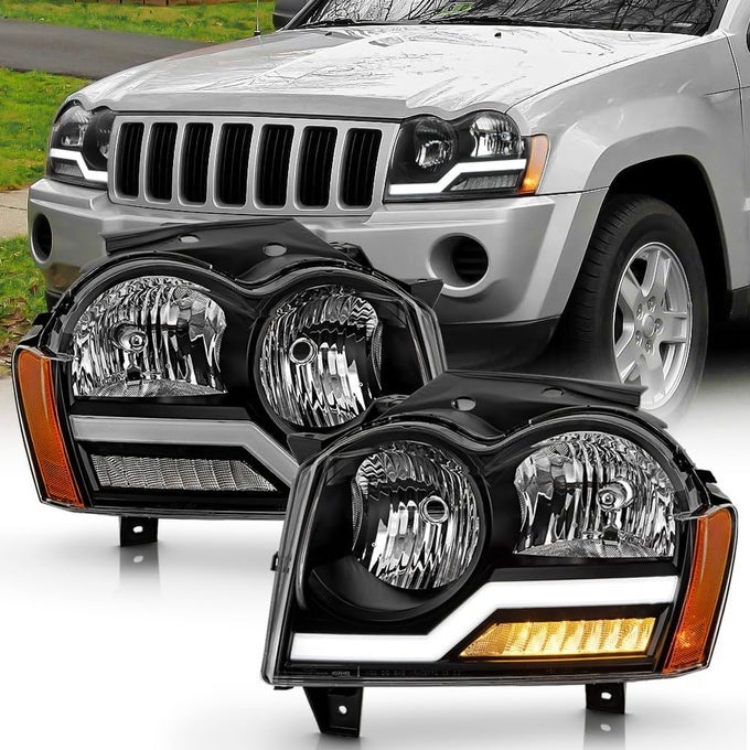 Black Led Tube Headlights For 2005-2007 Jeep Grand Cherokee