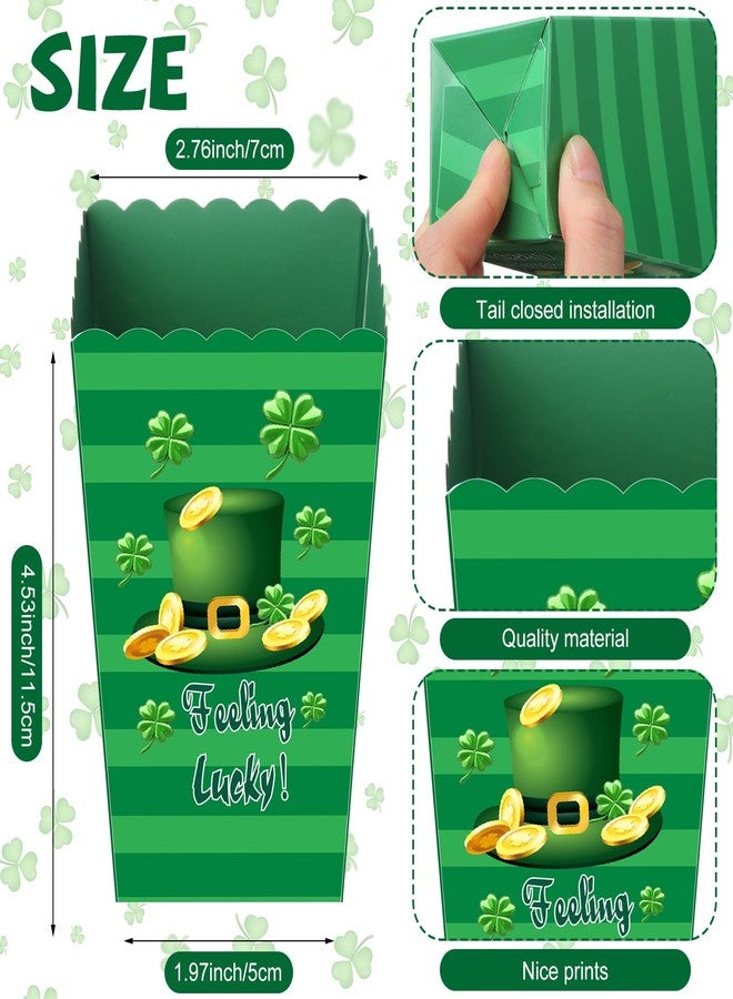Tenceur 12 Pcs St. Patrick's Day Paper Popcorn Boxes Shamrock Mini Party Boxes Green St. Patrick's Day Treat for Irish Holiday Party Favors Decorations Goodie Candy Cookie Sweet Containers - Image 2