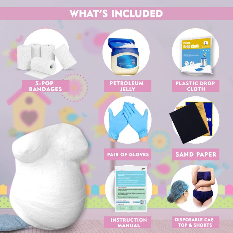 Crawl Story Belly Casting Kit for Pregnant Women | Complete DIY Keepsake with Plaster Cloth Roll, 12 Acrylic Paints, Sparkles, Crystals & Hanging Hardware | Baby Shower Gift, Deluxe Paint Casting Kit - Image 3