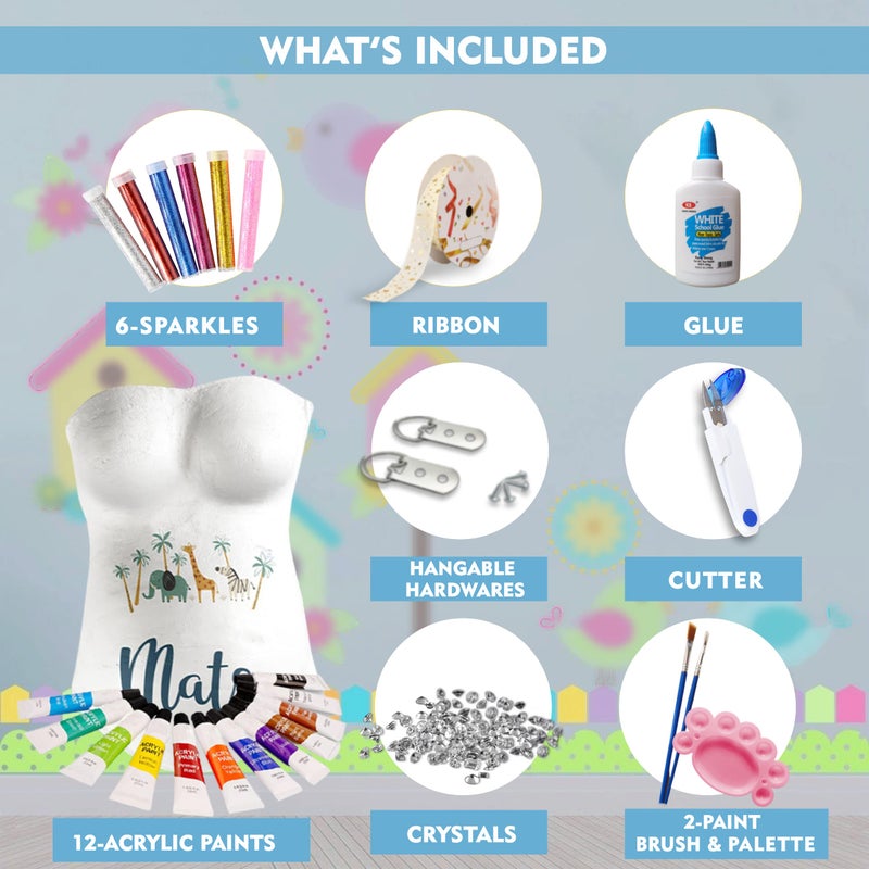 Crawl Story Belly Casting Kit for Pregnant Women | Complete DIY Keepsake with Plaster Cloth Roll, 12 Acrylic Paints, Sparkles, Crystals & Hanging Hardware | Baby Shower Gift, Deluxe Paint Casting Kit - Image 4