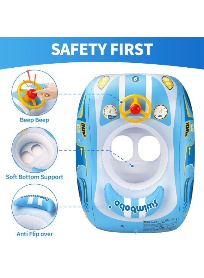 سويمبوبو عوامة سباحة للأطفال قابلة للنفخ مع مظلة واقية من الشمس للأطفال من سن 3 سنوات فما فوق - سيارة زرقاء - Image 4