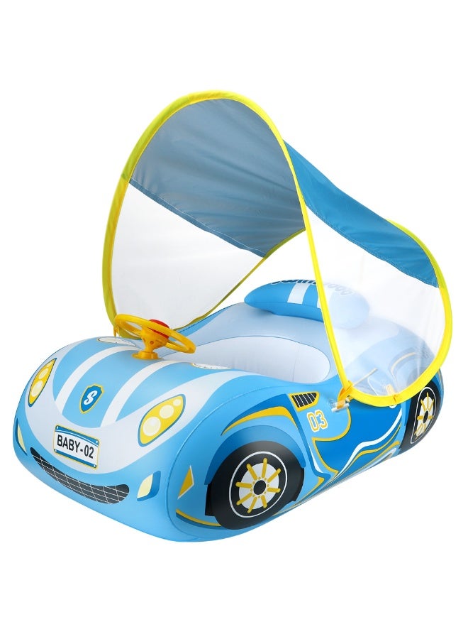 سويمبوبو عوامة سباحة للأطفال قابلة للنفخ مع مظلة واقية من الشمس للأطفال من سن 3 سنوات فما فوق - سيارة زرقاء - Image 1