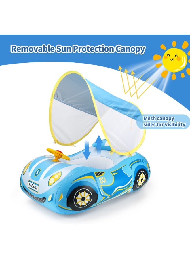 سويمبوبو عوامة سباحة للأطفال قابلة للنفخ مع مظلة واقية من الشمس للأطفال من سن 3 سنوات فما فوق - سيارة زرقاء - Image 3