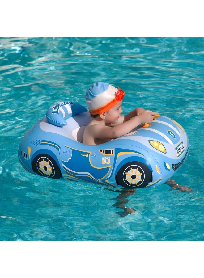 سويمبوبو عوامة سباحة للأطفال قابلة للنفخ مع مظلة واقية من الشمس للأطفال من سن 3 سنوات فما فوق - سيارة زرقاء - Image 2