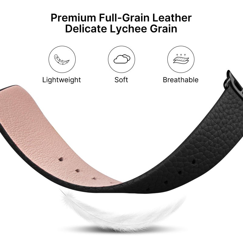 Fullmosa Leather Bands Compatible with Apple Watch Band 49mm 46mm 45mm 44mm 42mm for Men Women, Top Grain Genuine Leather Strap for iWatch Series 11/10/9/8/7/6/5/4/3/2/1,Ultra3/2/1,SE3/2/1 Black/Silver - Image 4