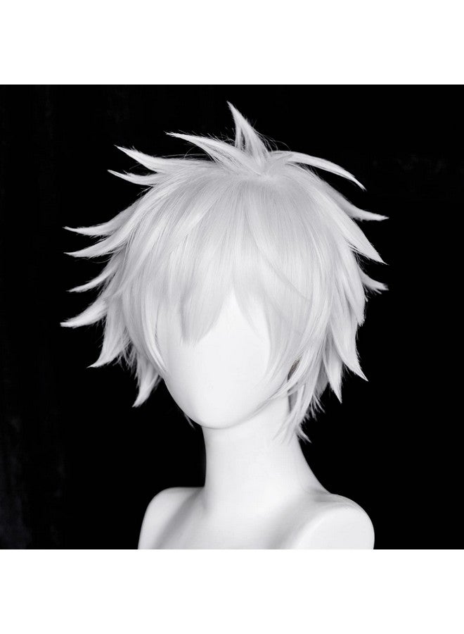 Amback Silver White Cosplay Wig, Probeauty Short Fluffy Synthetic Costume Anime Wigs for Halloween (Silver) - Image 2