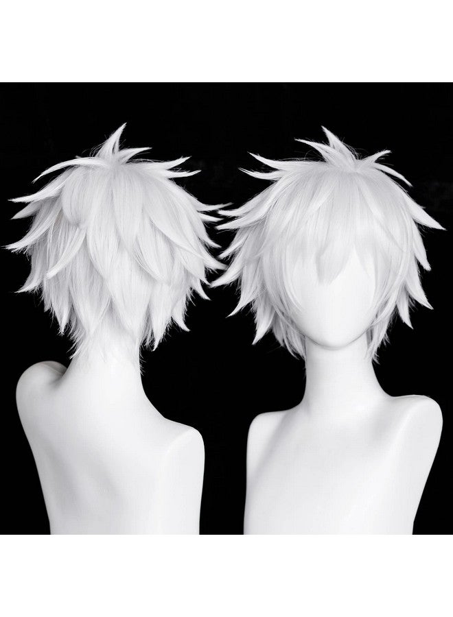 Amback Silver White Cosplay Wig, Probeauty Short Fluffy Synthetic Costume Anime Wigs for Halloween (Silver) - Image 1