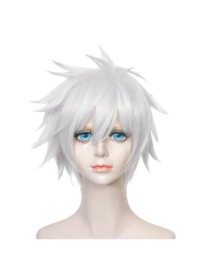 Amback Silver White Cosplay Wig, Probeauty Short Fluffy Synthetic Costume Anime Wigs for Halloween (Silver) - Image 3