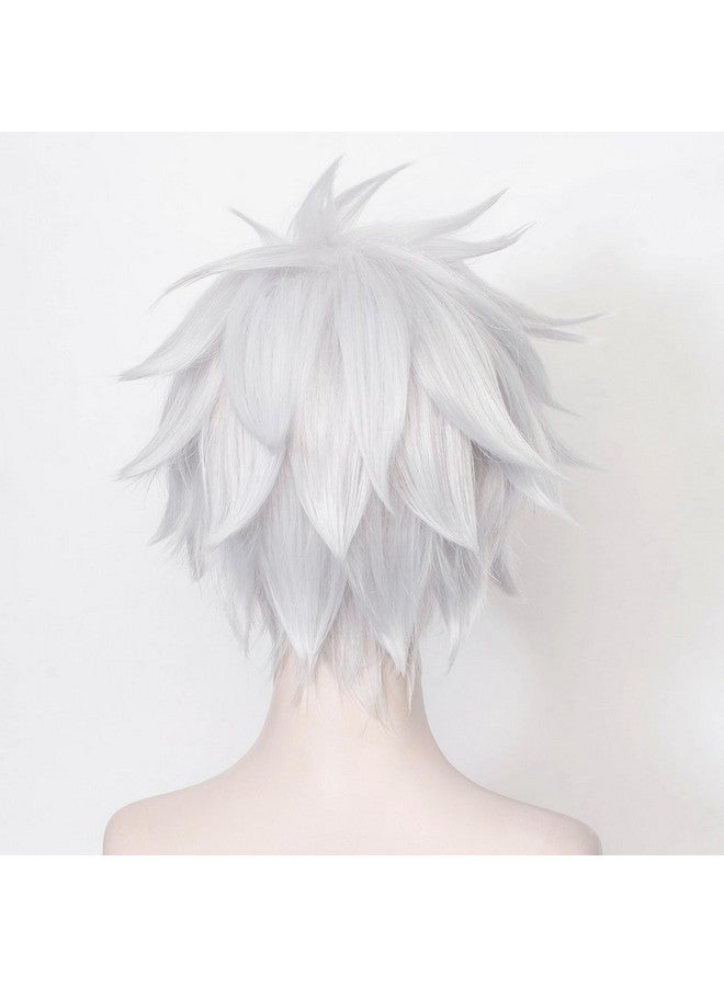 Amback Silver White Cosplay Wig, Probeauty Short Fluffy Synthetic Costume Anime Wigs for Halloween (Silver) - Image 5