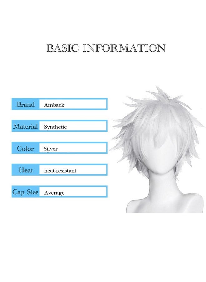 Amback Silver White Cosplay Wig, Probeauty Short Fluffy Synthetic Costume Anime Wigs for Halloween (Silver) - Image 4