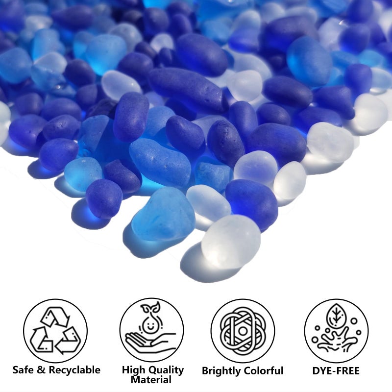 QYGL Sea Glass Stones - 0.9LB Frosted Glass Pebbles Gemstones - Perfect for Aquarium Rocks, Fish Tank Gravel, Vase Fillers, DIY Crafts, and Home Decor (Cobalt Blue, Aquamarine, White) - Image 2