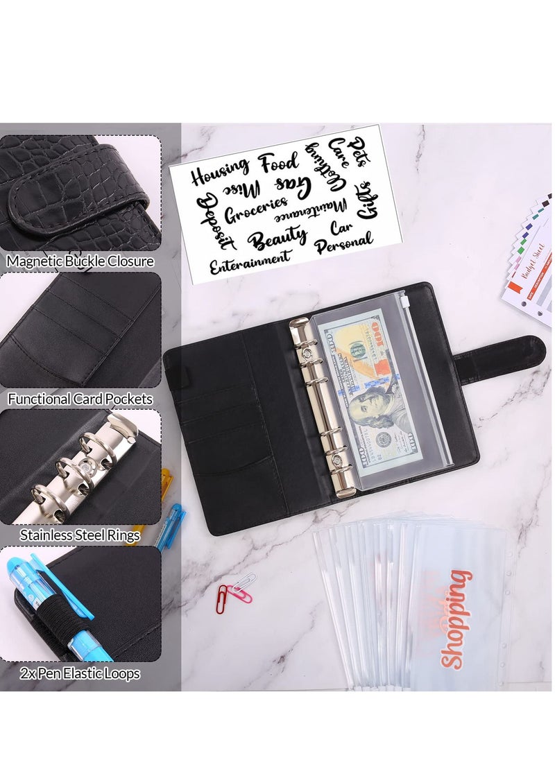 SYOSI Budget Binder with 8pcs Cash Envelopes for Budgeting, Crocodile Pattern A6 Binder with 2Pcs Label Stickers and 12Pcs Expense Trackers Money Organizer for Cash for Saving Binder(Black)  - Image 3