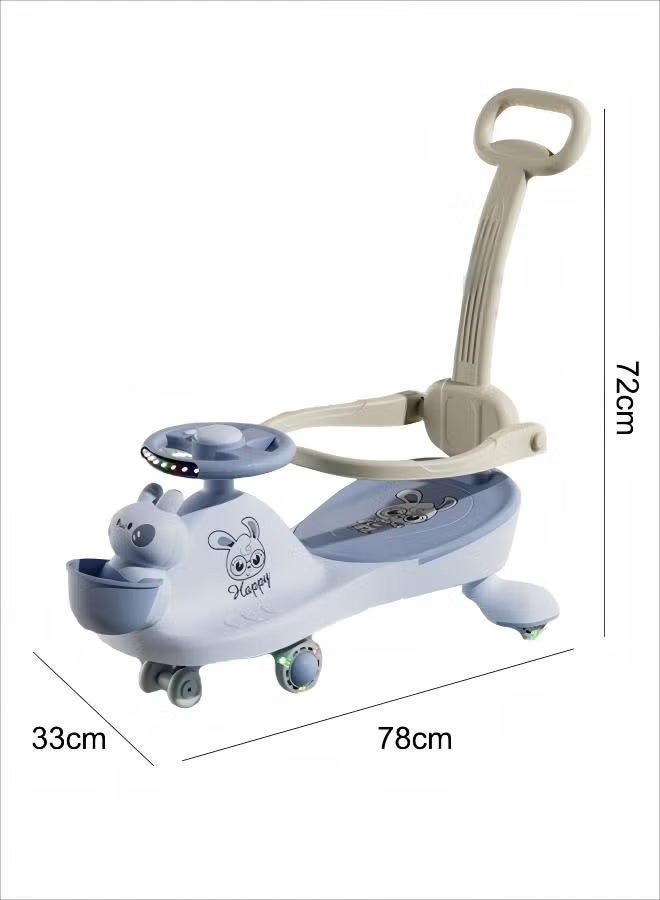 Ride On Toys,Can sit on anti rollover baby toy, slide bike, swing bike,Children's Swing Car With Music And Lighting Children's Toys Raise The Backrest Height Push Handle With Guardrail Anti Rollover Suitable For Children Aged 1-6 Boys And Girls - Image 2