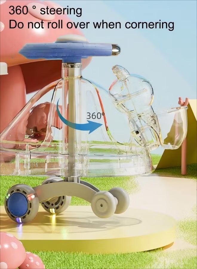 Ride On Toys,Can sit on anti rollover baby toy, slide bike, swing bike,Children's Swing Car With Music And Lighting Children's Toys Raise The Backrest Height Push Handle With Guardrail Anti Rollover Suitable For Children Aged 1-6 Boys And Girls - Image 3