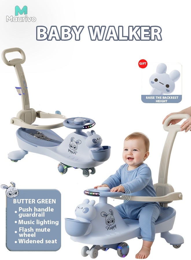 Ride On Toys,Can sit on anti rollover baby toy, slide bike, swing bike,Children's Swing Car With Music And Lighting Children's Toys Raise The Backrest Height Push Handle With Guardrail Anti Rollover Suitable For Children Aged 1-6 Boys And Girls - Image 1