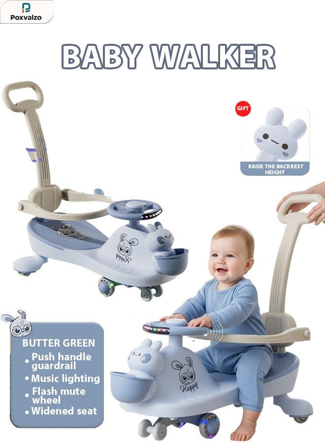 Poxvalzor Ride On Toys,Can sit on anti rollover baby toy, slide bike, swing bike,Children's Swing Car With Music And Lighting Children's Toys Raise The Backrest Height Push Handle With Guardrail Anti Rollover Suitable For Children Aged 1-6 Boys And Girls - Image 1