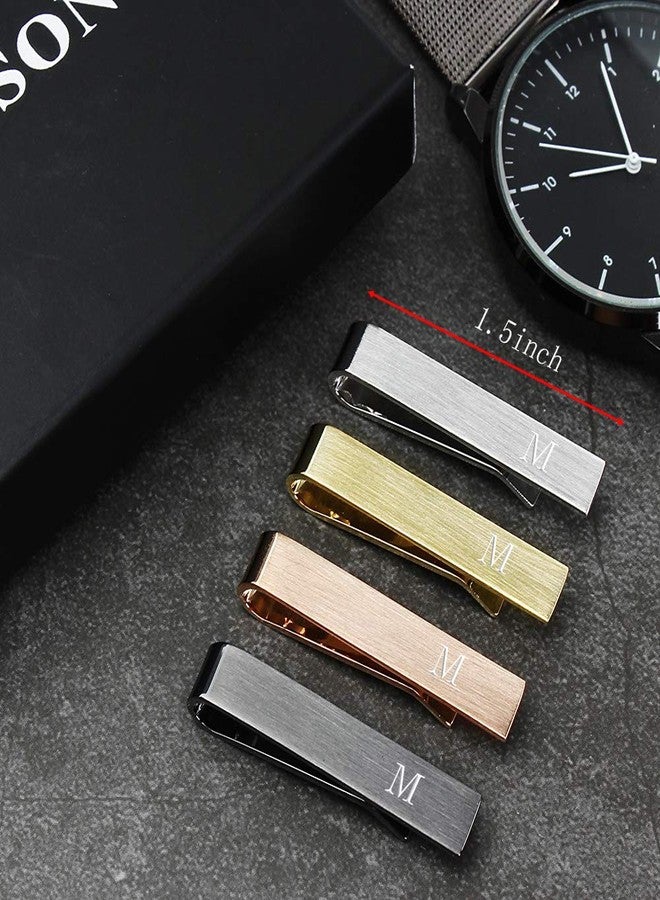 HAWSON 1.5 Inch Initial M Tie Clips for Men Personalized Letter Tie Bar 4Pcs Tie Pin Set Gold, Rose Gold, Black, Silver Tie Clip - Image 3