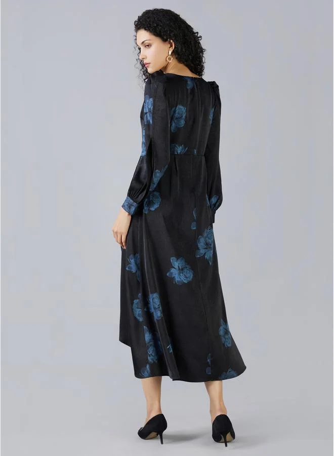 Mish Floral Print Wrap Front Midi Dress with Slit Sleeves by Styli