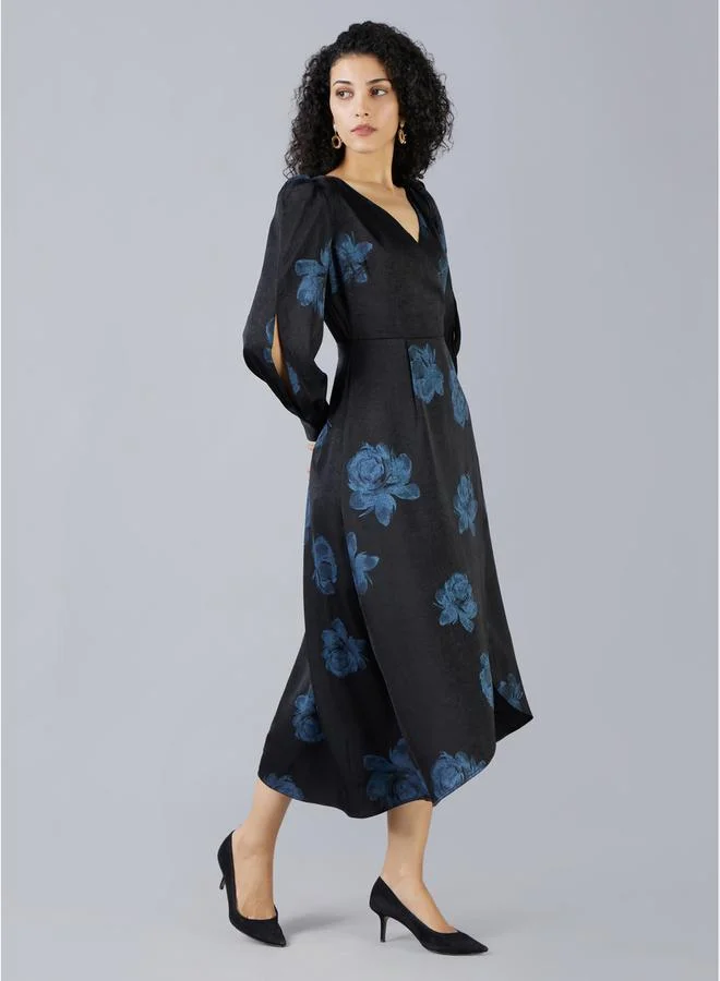 Mish Floral Print Wrap Front Midi Dress with Slit Sleeves by Styli