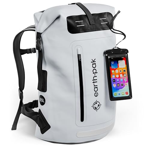 Earth Pak Waterproof Backpack - Heavy Duty Hiking Backpack - Roll-Top Closure Bag - Cushioned Dry Bag Waterproof Phone Case - Image 1