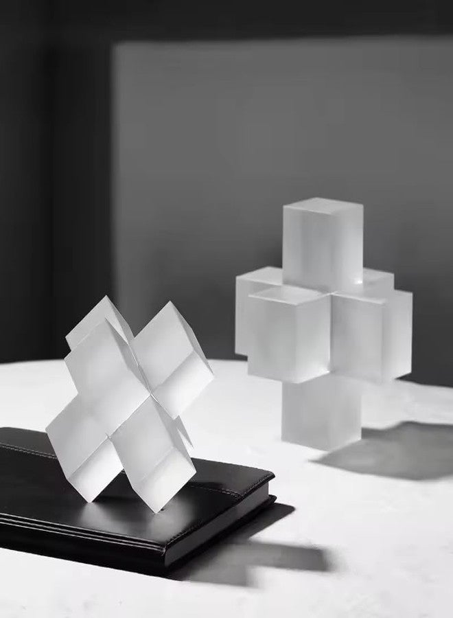 BAHUJIDA Modern Minimalist Crystal Cross Geometric Statues Ornaments - Versatile Indoor Decor, Perfect for Family and Friends Gifting, Festival Home Decorations (White) - Image 4