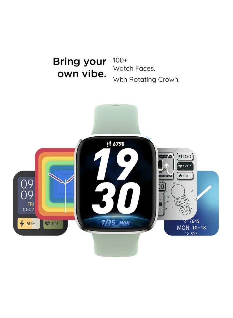 Pebble Cosmos Prime 1.91" IPS Display (600 Nits), Wireless Charging Smartwatch for Men & Women, 50+ Sports Mode, IP67 Water Resistance, Compatible with Android & iOS, 260mAH Battery - Mint Green