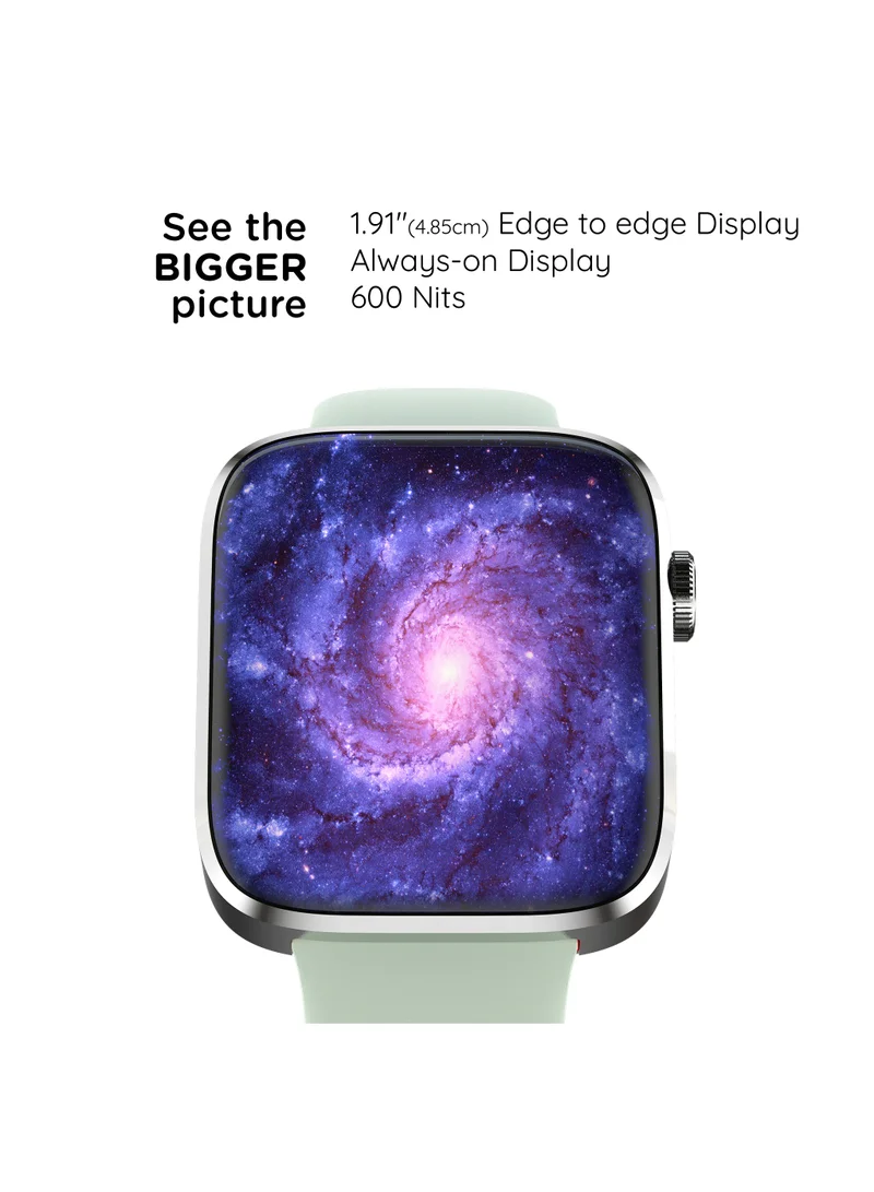 Pebble Cosmos Prime 1.91" IPS Display (600 Nits), Wireless Charging Smartwatch for Men & Women, 50+ Sports Mode, IP67 Water Resistance, Compatible with Android & iOS, 260mAH Battery - Mint Green