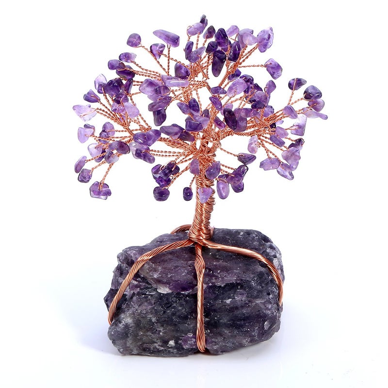 JSDDE Natural Crystal Tumbled Stones Life Tree Ornament Reiki Healing Money Tree Feng Shui Gemstone Decor Amethyst