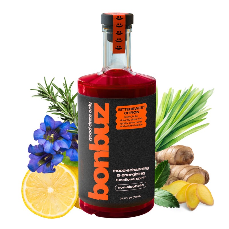 Bonbuz Bittersweet Citron - Functional Non Alcoholic Spirit - Sugar Free Syrup, Nootropic, Adaptogens, Wine Alternative with Buzz, Alcohol-Free Spirits, Ginger Mocktail Mix, 750ml - Image 1