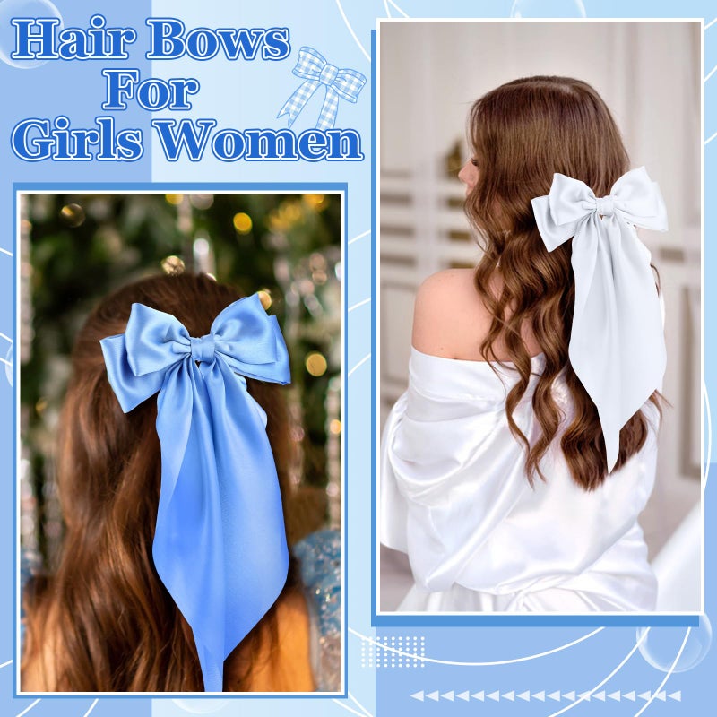 ProSuites 5 Pcs Blue Hair Bows for Women, Silky Satin Large Hair Clips for Girls, Long Tail Hair Ribbon Accessories - Image 5