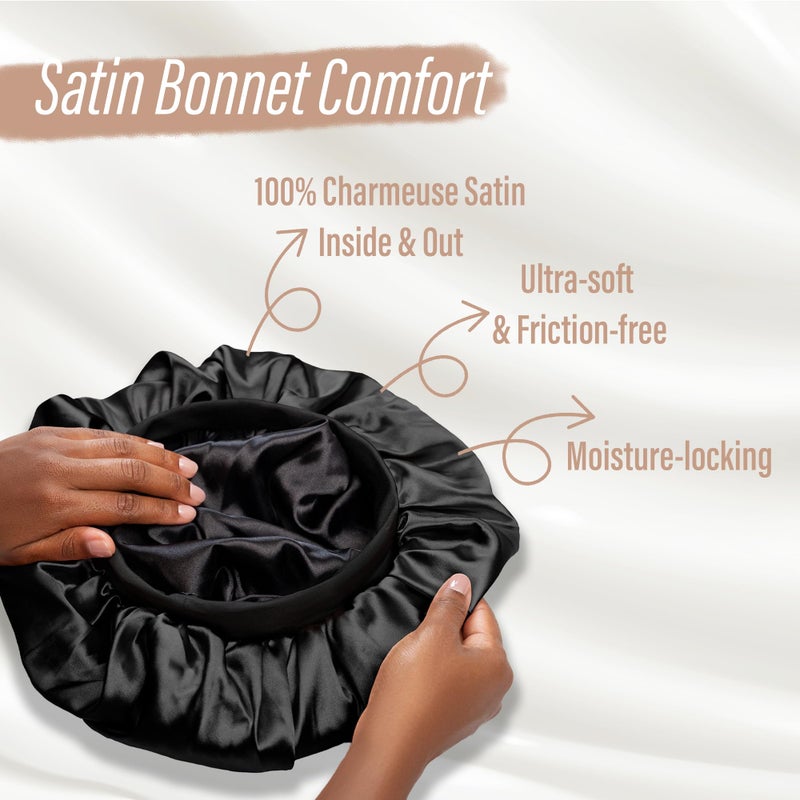 CAPLORD Double Sided Satin Bonnet for Sleeping - Adjustable Silk Sleep Cap for Women and Men - Reversible Hair Cover Protector for Curly Hair, Straight & Locs - No Slip Sleep Bonnets for Women Black - Image 2