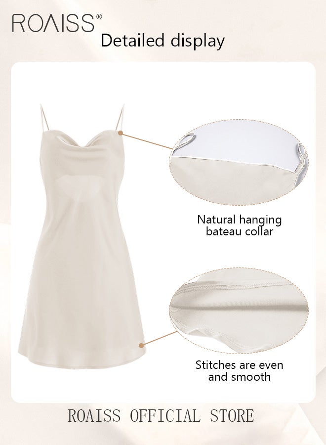 roaiss 2-Piece Set of Women Pajamas with V-Neck Design Women Home Wear Set Same Color Outer Robe and Lace Element Nightgown - Image 4