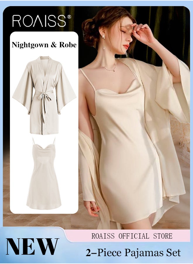 2-Piece Set of Women Pajamas with V-Neck Design Women Home Wear Set Same Color Outer Robe and Lace Element Nightgown - pzsku/Z775A87A44B9677514B3AZ/45/_/1715423510/90261ddb-a3ca-40b0-9a73-56094b0e20cc