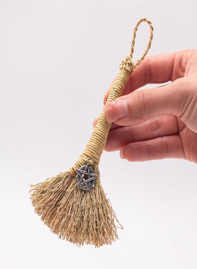 Amitofo Witch Wiccan Altar Broom with Crystal and Triple Moon Symbol for Energy Cleansing Altar Decoration (Pentagram) - Image 1