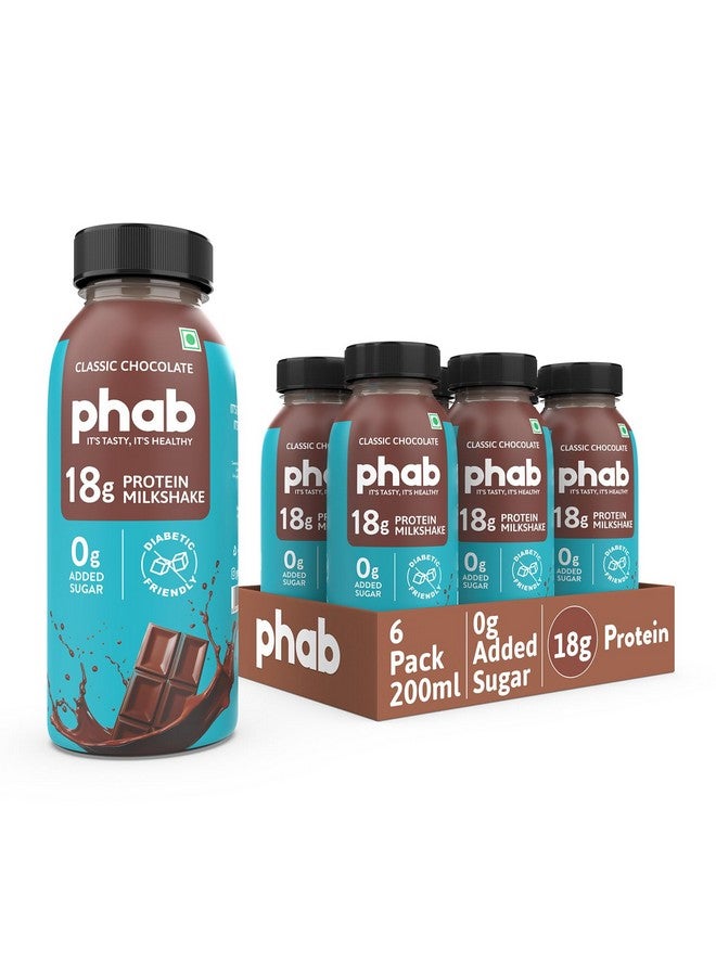 Phab Chocolate Protein Milkshakes with 18g Protein & No Added Sugar | Gluten-Free & Gut-Friendly, Trans Fat Free | Rich Source of Fibre & Pre-biotics | Healthy & Delicious Protein Shake (200ml, Pack of 6) - Image 1