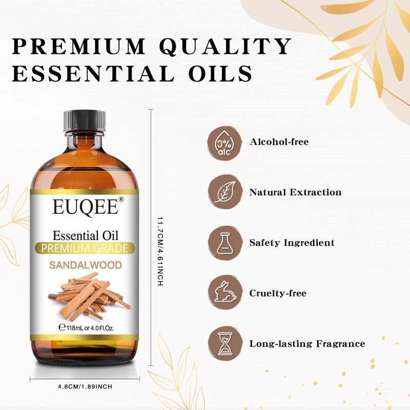 EUQEE Sandalwood Essential Oil(4 oz/118 ml) Sandalwood Oil Oil with Glass Dropper, Great for Diffusers, Soap & Candle Making - Image 4