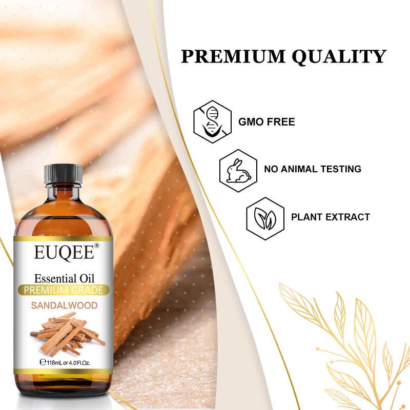 EUQEE Sandalwood Essential Oil(4 oz/118 ml) Sandalwood Oil Oil with Glass Dropper, Great for Diffusers, Soap & Candle Making - Image 3
