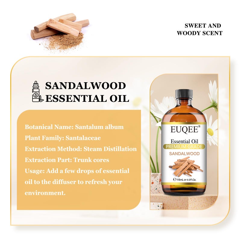EUQEE Sandalwood Essential Oil(4 oz/118 ml) Sandalwood Oil Oil with Glass Dropper, Great for Diffusers, Soap & Candle Making - Image 2