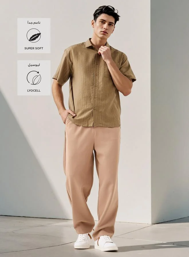 Iconic Iconic Boxy Fit Striped Shirt with Chest Pocket