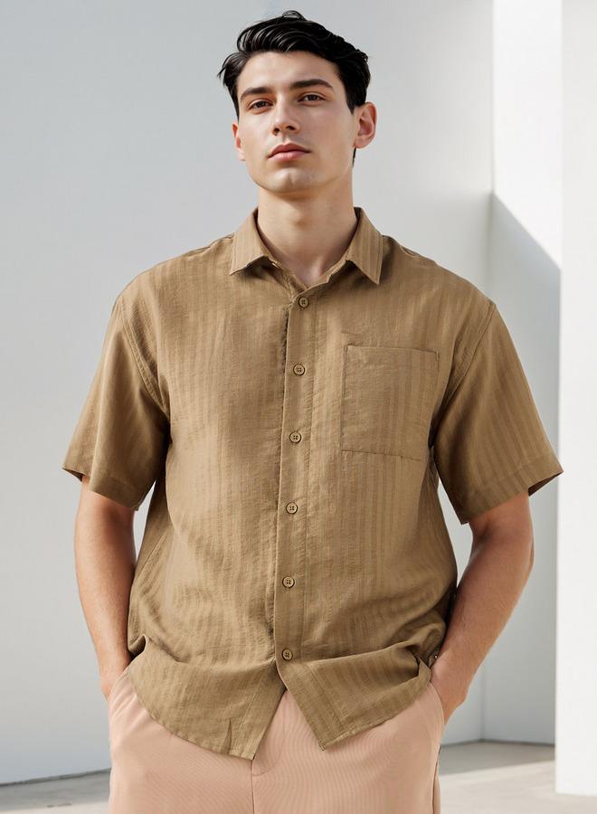 ايكونيك قميص مخطط بقصة صندوقية مع جيب على الصدر - Image 1