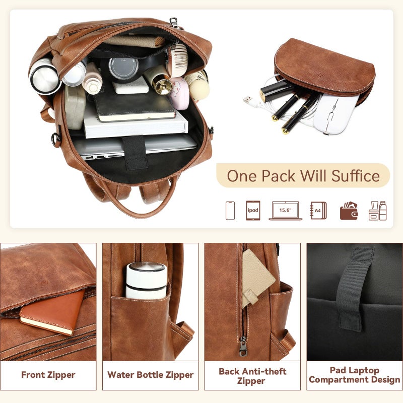 AGLOD Vegan Leather Laptop Backpack for Women 15.6 Inch Work Backpack Purse for Travel College - Image 5