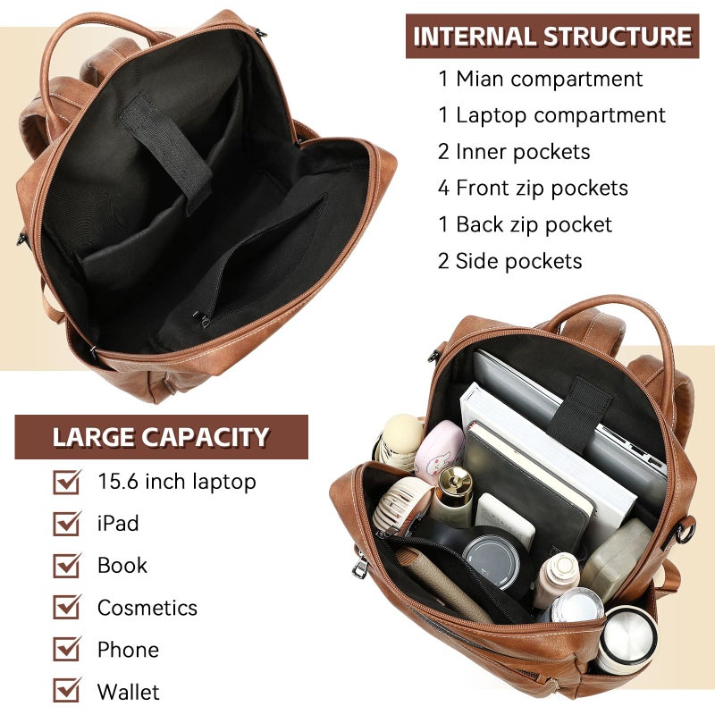 AGLOD Vegan Leather Laptop Backpack for Women 15.6 Inch Work Backpack Purse for Travel College - Image 3