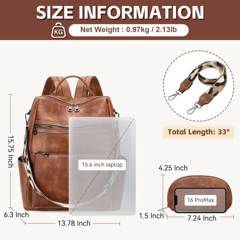 AGLOD Vegan Leather Laptop Backpack for Women 15.6 Inch Work Backpack Purse for Travel College - Image 4