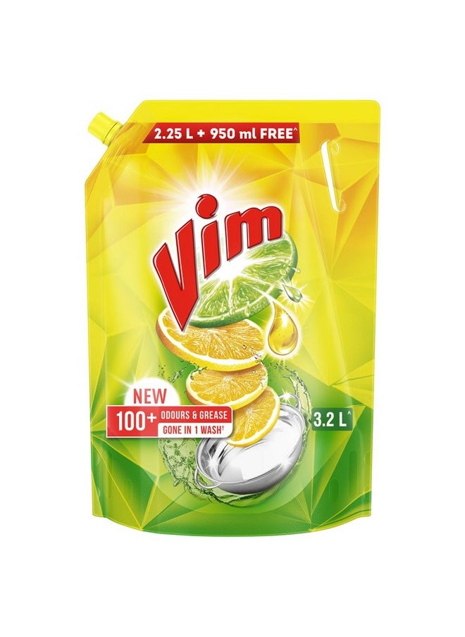 Vim Dishwash Liquid 3.2L | Removes 100+ Odours & Grease In 1 Wash | Infused With Power Of Lemons That Leaves No Residue  - Image 1