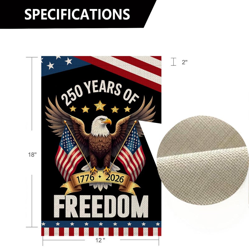 WENWELL 250 Years Anniversary Garden Flag,250th Anniversary USA Patriotic Banner Double-Sided with Eagle Design, 1776-2026 Commemorative, 12 x 18 Inch - Image 4