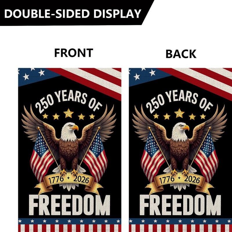 WENWELL 250 Years Anniversary Garden Flag,250th Anniversary USA Patriotic Banner Double-Sided with Eagle Design, 1776-2026 Commemorative, 12 x 18 Inch - Image 3