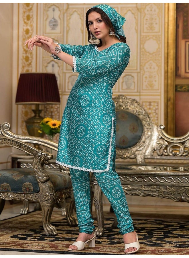 AKS Women Bandhani Printed Regular Kurta with Churidar - Image 5