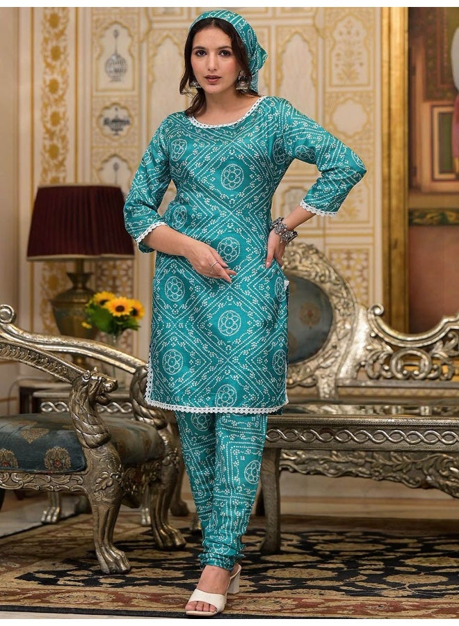 AKS Women Bandhani Printed Regular Kurta with Churidar - Image 1
