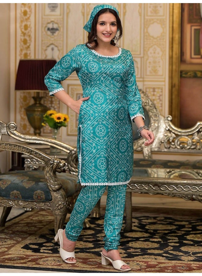 AKS Women Bandhani Printed Regular Kurta with Churidar - Image 3